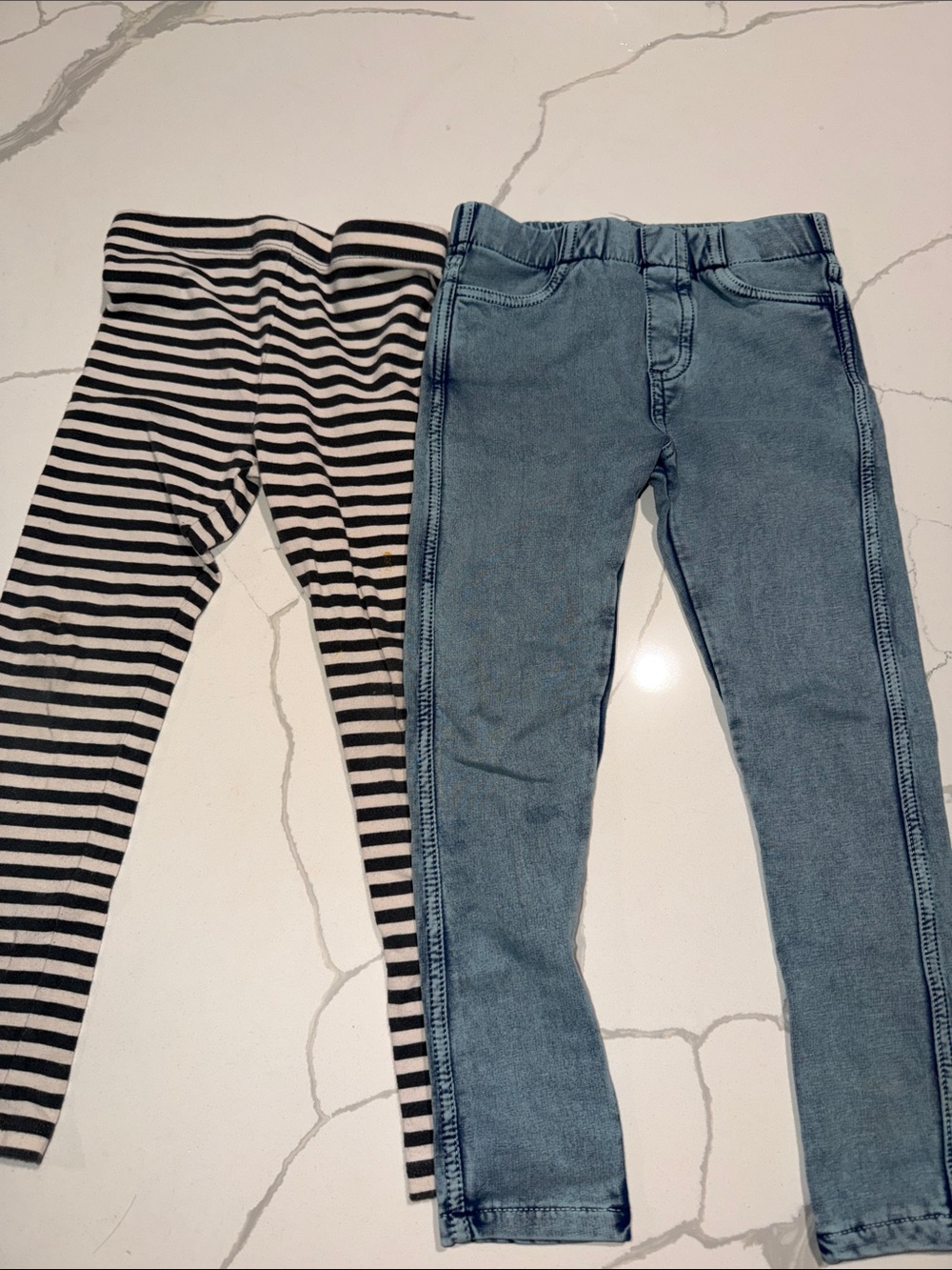 Tucker + Tate Black & White Striped Leggings with Blue Denim-Look Jeggings